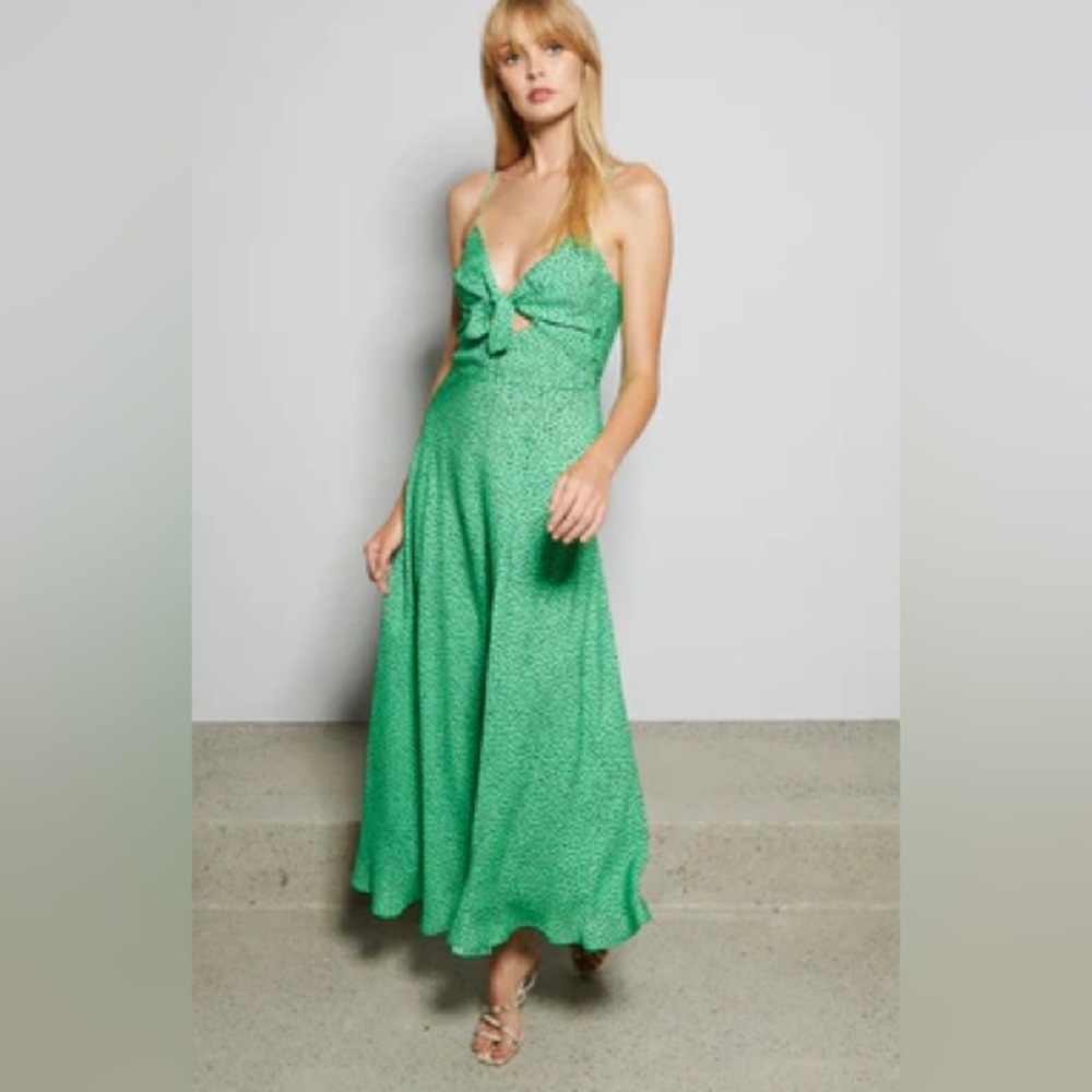Bec + Bridge Midi Lime Green and Black Polka Dot Tie Dress